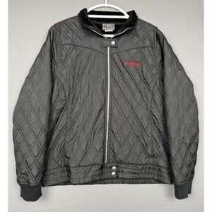 Barrett Jackson Black Quilted Full Zip Jacket Womens XL Faux Fur Lined Car Show